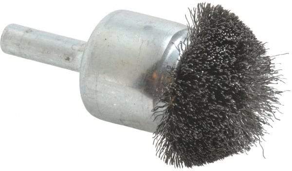 Weiler - 1-1/4" Brush Diam, Crimped, Flared End Brush - 1/4" Diam Shank, 20,000 Max RPM - A1 Tooling