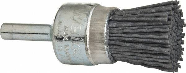 Weiler - 180 Grit, 3/4" Brush Diam, Crimped, End Brush - Very Fine Grade, 1/4" Diam Shank, 10,000 Max RPM - A1 Tooling