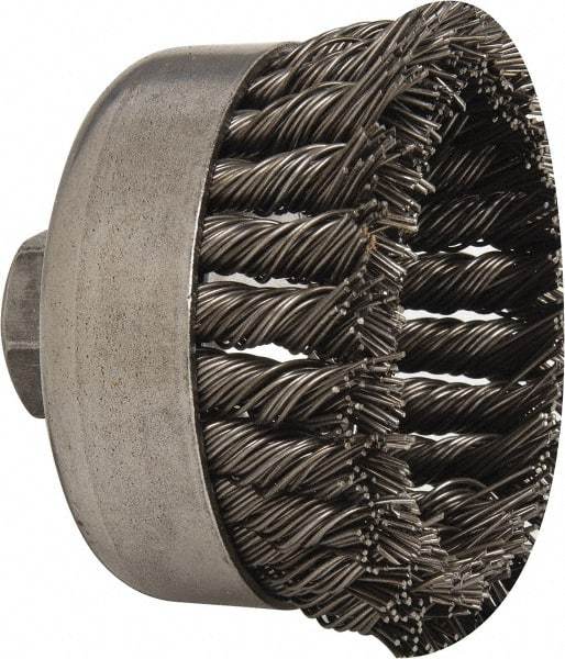 Weiler - 4" Diam, 5/8-11 Threaded Arbor, Steel Fill Cup Brush - 0.035 Wire Diam, 1-1/4" Trim Length, 9,000 Max RPM - A1 Tooling