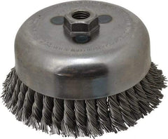 Weiler - 6" Diam, 5/8-11 Threaded Arbor, Steel Fill Cup Brush - 0.035 Wire Diam, 1-3/8" Trim Length, 6,600 Max RPM - A1 Tooling