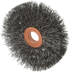 Weiler - 3" OD, 1/2" Arbor Hole, Crimped Steel Wheel Brush - 5/8" Face Width, 1" Trim Length, 0.0104" Filament Diam, 20,000 RPM - A1 Tooling