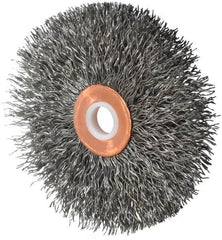 Weiler - 3" OD, 1/2" Arbor Hole, Crimped Steel Wheel Brush - 5/8" Face Width, 1" Trim Length, 0.014" Filament Diam, 20,000 RPM - A1 Tooling