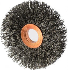 Weiler - 3" OD, 5/8" Arbor Hole, Crimped Steel Wheel Brush - 5/8" Face Width, 15/16" Trim Length, 0.014" Filament Diam, 20,000 RPM - A1 Tooling