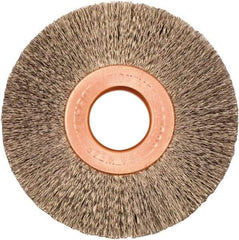 Weiler - 2" OD, 1/2" Arbor Hole, Crimped Stainless Steel Wheel Brush - 3/8" Face Width, 1/2" Trim Length, 0.005" Filament Diam, 20,000 RPM - A1 Tooling