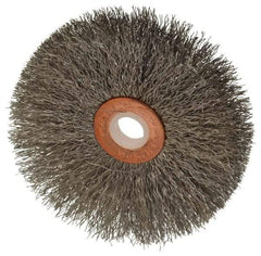 Weiler - 3" OD, 1/2" Arbor Hole, Crimped Stainless Steel Wheel Brush - 5/8" Face Width, 1" Trim Length, 0.008" Filament Diam, 20,000 RPM - A1 Tooling