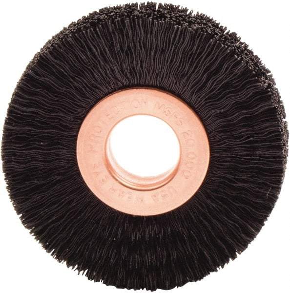 Weiler - 2" OD, 1/2" Arbor Hole, Nylon Wheel Brush - 3/8" Face Width, 1/2" Trim Length, 0.01" Filament Diam, 20,000 RPM - A1 Tooling