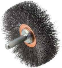 Weiler - 2-1/2" OD, 1/4" Shank Diam, Crimped Steel Wheel Brush - 3/8" Face Width, 3/4" Trim Length, 0.006" Filament Diam, 20,000 RPM - A1 Tooling