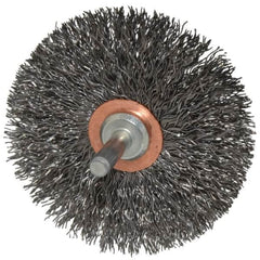 Weiler - 3" OD, 1/4" Shank Diam, Crimped Steel Wheel Brush - 1/2" Face Width, 1" Trim Length, 0.014" Filament Diam, 20,000 RPM - A1 Tooling