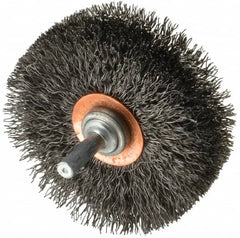 Weiler - 3" OD, 1/4" Shank Diam, Crimped Steel Wheel Brush - 1" Face Width, 15/16" Trim Length, 0.014" Filament Diam, 20,000 RPM - A1 Tooling