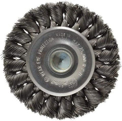 Weiler - 3-1/4" OD, 1/4" Shank Diam, Knotted Steel Wheel Brush - 3/8" Face Width, 5/8" Trim Length, 0.0118" Filament Diam, 25,000 RPM - A1 Tooling