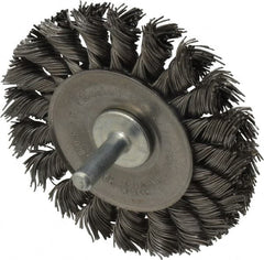 Weiler - 3-1/4" OD, 1/4" Shank Diam, Knotted Steel Wheel Brush - 3/8" Face Width, 5/8" Trim Length, 0.02" Filament Diam, 25,000 RPM - A1 Tooling