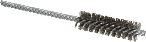 Weiler - 5/8" Diam Helical Stainless Steel Tube Brush - Double Spiral, 0.005" Filament Diam, 2" Brush Length, 5" OAL, 7/32" Diam Shank - A1 Tooling