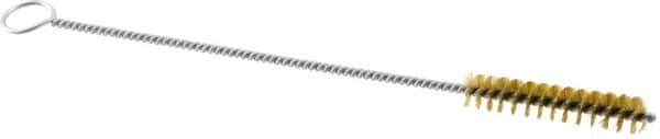 Weiler - 2" Long x 3/8" Diam Brass Hand Tube Brush - Single Spiral, 8" OAL, 0.004" Wire Diam, 1/8" Shank Diam - A1 Tooling