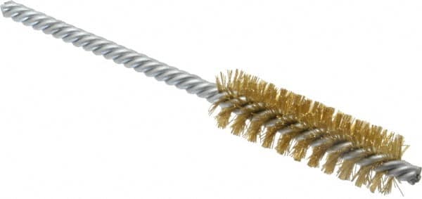 Weiler - 5/8" Diam Helical Brass Tube Brush - Double Spiral, 0.008" Filament Diam, 2" Brush Length, 5-1/2" OAL, 7/32" Diam Shank - A1 Tooling