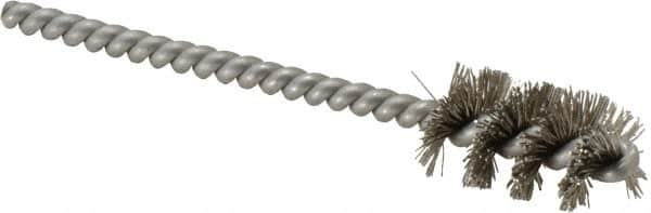 Weiler - 9/16" Diam Helical Stainless Steel Tube Brush - 0.0104" Filament Diam, 1" Brush Length, 3-1/2" OAL, 3/16" Diam Stainless Steel Shank - A1 Tooling