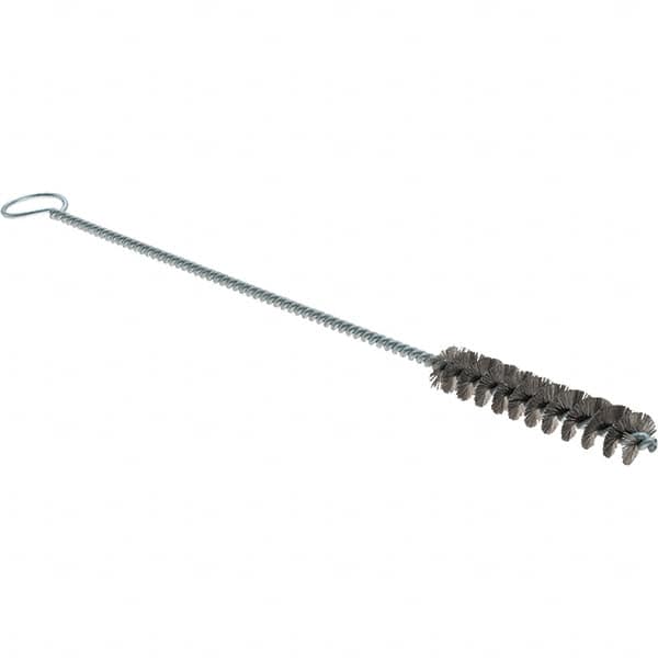 Weiler - 3/8" Diam Helical Stainless Steel Tube Brush - Single Spiral, 0.004" Filament Diam, 2" Brush Length, 8" OAL, 1/8" Diam Galvanized Steel Shank - A1 Tooling