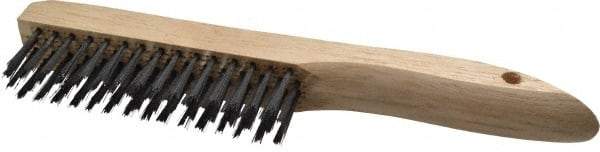 Weiler - 4 Rows x 16 Columns Shoe Handle Steel Scratch Brush - 5" Brush Length, 10" OAL, 1" Trim Length, Wood Shoe Handle - A1 Tooling