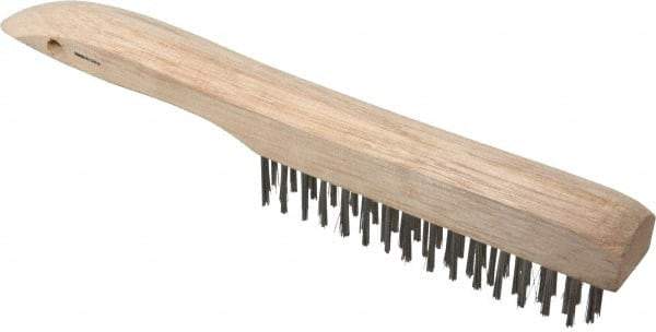 Weiler - 4 Rows x 16 Columns Shoe Handle Stainless Steel Scratch Brush - 5" Brush Length, 10" OAL, 1" Trim Length, Wood Shoe Handle - A1 Tooling