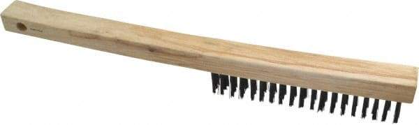 Weiler - 3 Rows x 19 Columns Curved Handle Steel Scratch Brush - 6" Brush Length, 13-1/2" OAL, 1" Trim Length, Wood Curved Handle - A1 Tooling