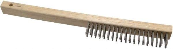 Weiler - 3 Rows x 19 Columns Curved Handle Stainless Steel Scratch Brush - 6" Brush Length, 13-1/2" OAL, 1" Trim Length, Wood Curved Handle - A1 Tooling