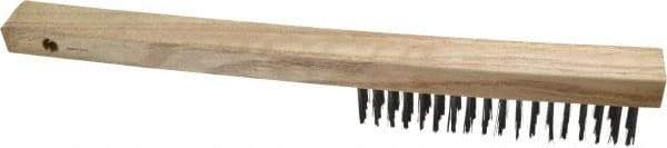 Weiler - 4 Rows x 18 Columns Curved Handle Steel Scratch Brush - 6" Brush Length, 14" OAL, 1" Trim Length, Wood Curved Handle - A1 Tooling