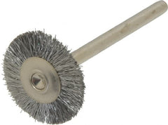 Weiler - 3/4" OD, 1/8" Shank Diam, Crimped Steel Wheel Brush - 3/16" Trim Length, 0.005" Filament Diam, 37,000 RPM - A1 Tooling