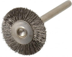 Weiler - 3/4" OD, 1/8" Shank Diam, Crimped Stainless Steel Wheel Brush - 3/16" Trim Length, 0.005" Filament Diam, 37,000 RPM - A1 Tooling