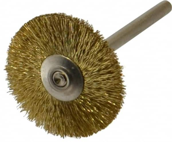 Weiler - 1" OD, 1/8" Shank Diam, Crimped Brass Wheel Brush - 5/16" Trim Length, 0.005" Filament Diam, 37,000 RPM - A1 Tooling