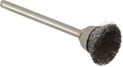 Weiler - 5/8" Diam, 1/8" Shank Crimped Wire Stainless Steel Cup Brush - 0.005" Filament Diam, 1/4" Trim Length, 37,000 Max RPM - A1 Tooling