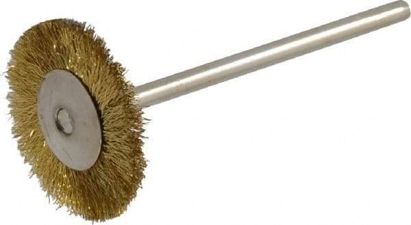 Weiler - 3/4" OD, 3/4" Shank Diam, Crimped Brass Wheel Brush - 3/16" Trim Length, 0.003" Filament Diam, 37,000 RPM - A1 Tooling