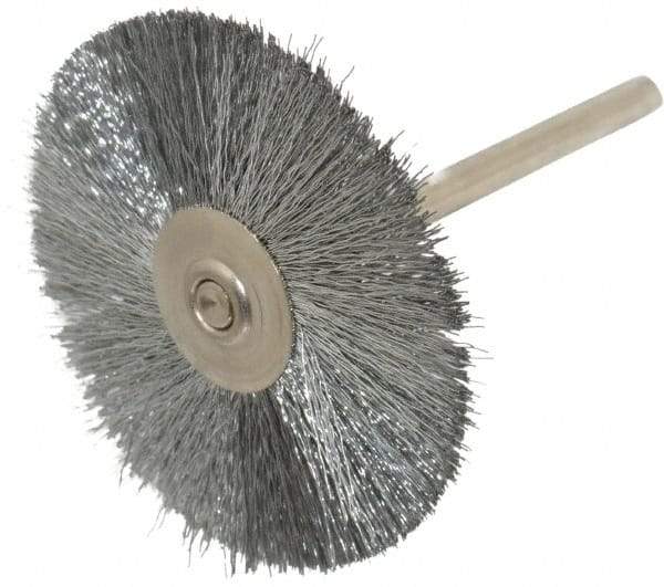 Weiler - 1-1/2" OD, 1/8" Shank Diam, Crimped Steel Wheel Brush - 1/2" Trim Length, 0.005" Filament Diam, 25,000 RPM - A1 Tooling