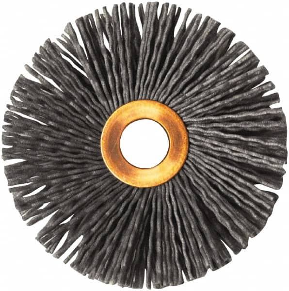 Weiler - 3" OD, 1/2" Arbor Hole, Nylon Wheel Brush - 1/2" Face Width, 1" Trim Length, 0.035" Filament Diam, 10,000 RPM - A1 Tooling