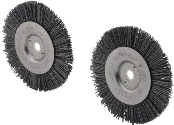 Weiler - 4" OD, 1/2" Arbor Hole, Nylon Wheel Brush - 1/2" Face Width, 7/8" Trim Length, 0.035" Filament Diam, 6,000 RPM - A1 Tooling