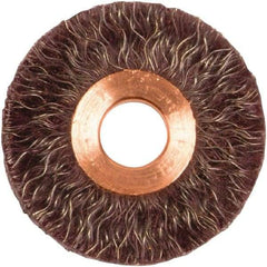 Weiler - 2" OD, 1/2" Arbor Hole, Crimped Steel Wheel Brush - 1/4" Face Width, 1/2" Trim Length, 0.014" Filament Diam, 20,000 RPM - A1 Tooling