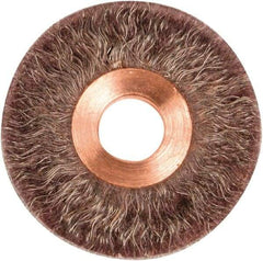 Weiler - 2" OD, 1/2" Arbor Hole, Crimped Steel Wheel Brush - 1/4" Face Width, 1/2" Trim Length, 0.0104" Filament Diam, 20,000 RPM - A1 Tooling