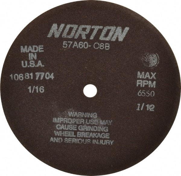 Norton - 7" 60 Grit Aluminum Oxide Cutoff Wheel - 1/16" Thick, 1/2" Arbor, 6,550 Max RPM, Use with Stationary Grinders - A1 Tooling