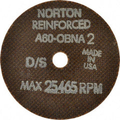 Norton - 3" 60 Grit Aluminum Oxide Cutoff Wheel - 0.06" Thick, 3/8" Arbor, 25,465 Max RPM, Use with Die Grinders - A1 Tooling