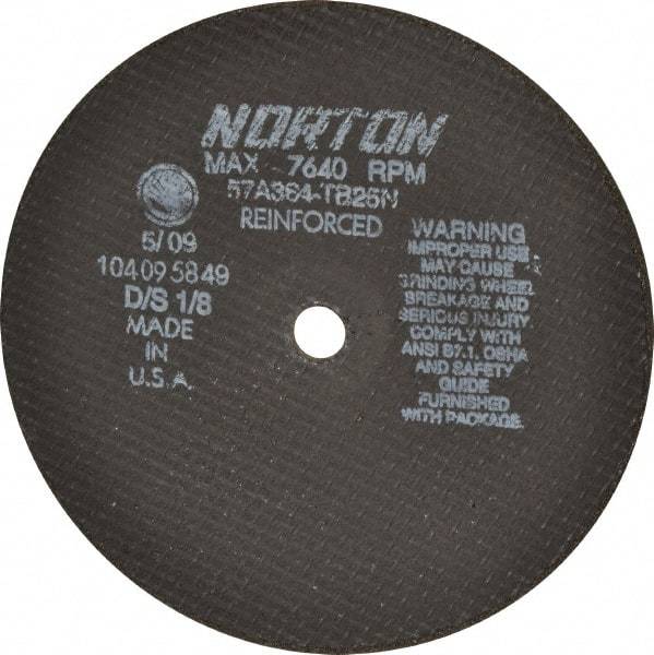 Norton - 8" 36 Grit Aluminum Oxide Cutoff Wheel - 1/8" Thick, 5/8" Arbor, 7,640 Max RPM, Use with Circular Saws - A1 Tooling