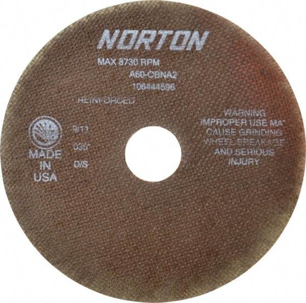 Norton - 7" 60 Grit Aluminum Oxide Cutoff Wheel - 0.035" Thick, 1-1/4" Arbor, 8,730 Max RPM, Use with Stationary Grinders - A1 Tooling