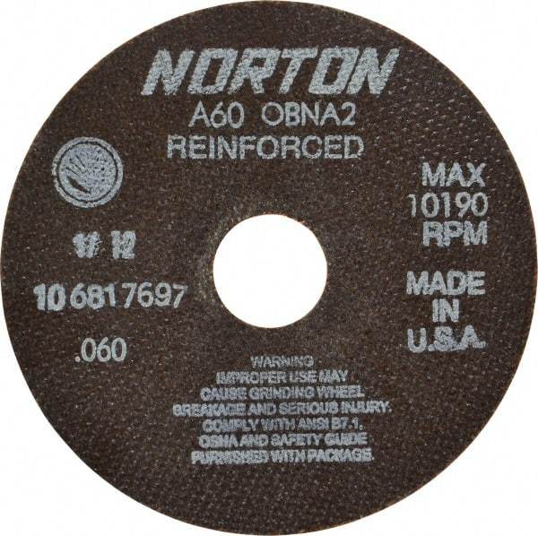 Norton - 6" 60 Grit Aluminum Oxide Cutoff Wheel - 0.06" Thick, 1-1/4" Arbor, 10,190 Max RPM, Use with Circular Saws - A1 Tooling