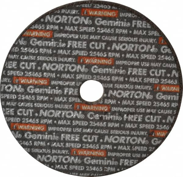 Norton - 3" 36 Grit Aluminum Oxide Cutoff Wheel - 1/8" Thick, 3/8" Arbor, 25,465 Max RPM, Use with Die Grinders - A1 Tooling