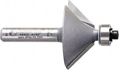 Amana Tool - 1-1/4" Cut Diam, 1/2" Length of Cut, 2 Flute Chamfer Edge Profile Router Bit - Carbide-Tipped, 1/4" Shank Diam, 2" OAL, Uncoated - A1 Tooling