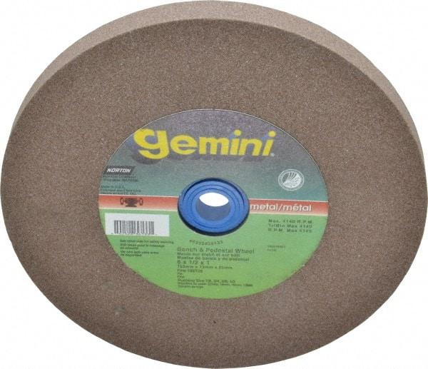 Norton - 100 Grit Aluminum Oxide Bench & Pedestal Grinding Wheel - 6" Diam x 1" Hole x 1/2" Thick, 6210 Max RPM, Fine Grade - A1 Tooling