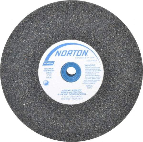 Norton - 36 Grit Aluminum Oxide Bench & Pedestal Grinding Wheel - 7" Diam x 1" Hole x 1" Thick, 3600 Max RPM, Very Coarse/Coarse Grade - A1 Tooling