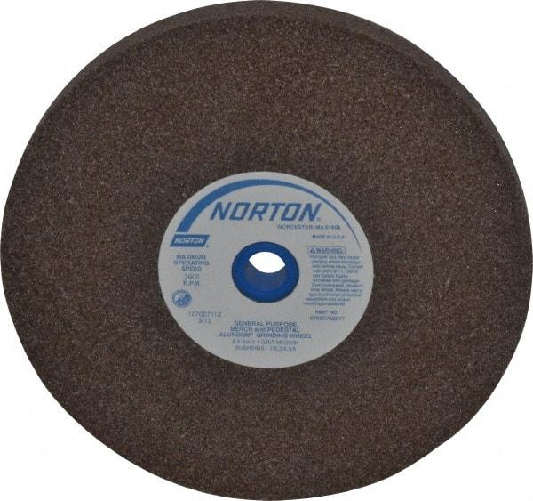 Norton - 60/80 Grit Aluminum Oxide Bench & Pedestal Grinding Wheel - 8" Diam x 1" Hole x 3/4" Thick, 3600 Max RPM, Medium Grade - A1 Tooling