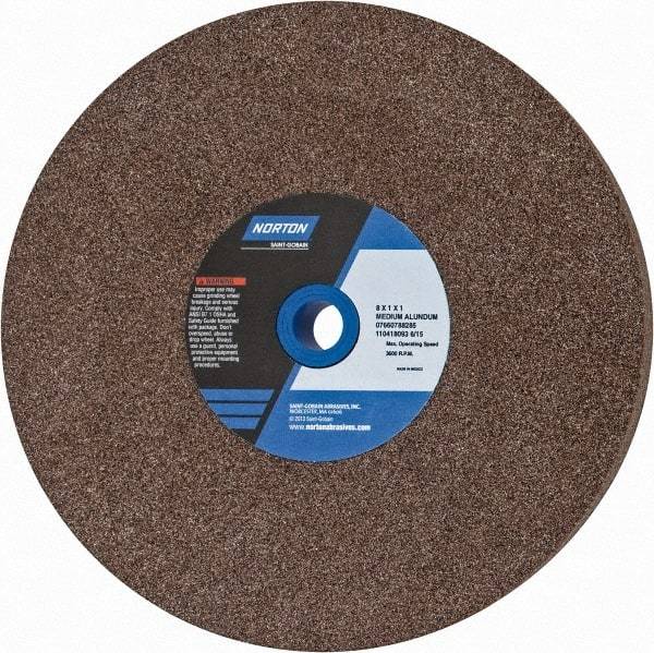 Norton - 60/80 Grit Aluminum Oxide Bench & Pedestal Grinding Wheel - 8" Diam x 1" Hole x 1" Thick, 3600 Max RPM, Medium Grade - A1 Tooling