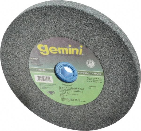 Norton - 60 Grit Silicon Carbide Bench & Pedestal Grinding Wheel - 6" Diam x 1" Hole x 1/2" Thick, 4140 Max RPM, Medium Grade - A1 Tooling