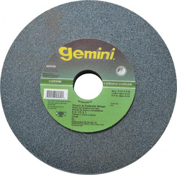 Norton - 80 Grit Silicon Carbide Bench & Pedestal Grinding Wheel - 6" Diam x 1" Hole x 1/2" Thick, 4140 Max RPM, Medium Grade - A1 Tooling