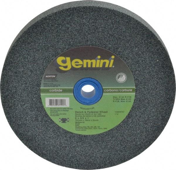 Norton - 60 Grit Silicon Carbide Bench & Pedestal Grinding Wheel - 6" Diam x 1" Hole x 3/4" Thick, 4140 Max RPM, Medium Grade - A1 Tooling