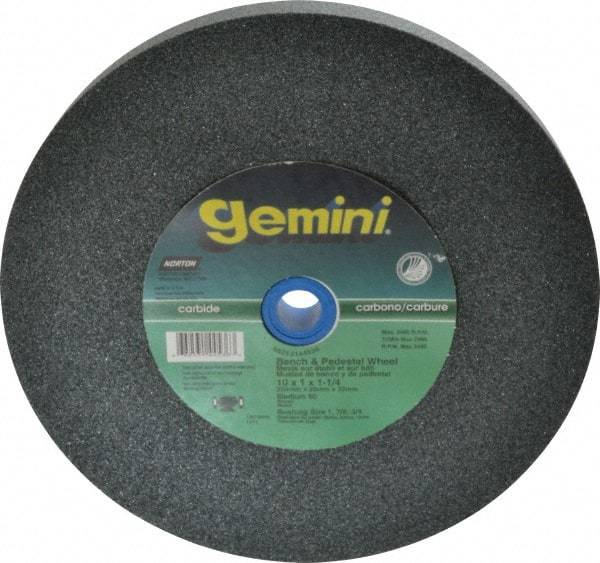 Norton - 60 Grit Silicon Carbide Bench & Pedestal Grinding Wheel - 10" Diam x 1-1/4" Hole x 1" Thick, 2485 Max RPM, Medium Grade - A1 Tooling